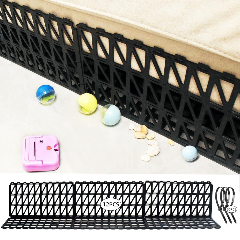 Aifong 12 Pcs Under Couch Blocker for Bed Adjustable Furniture Plastic Under Bed Blocker with 30 Ties Black Couch Barriers for Dogs Pets Cats (Style 2) - Image 1